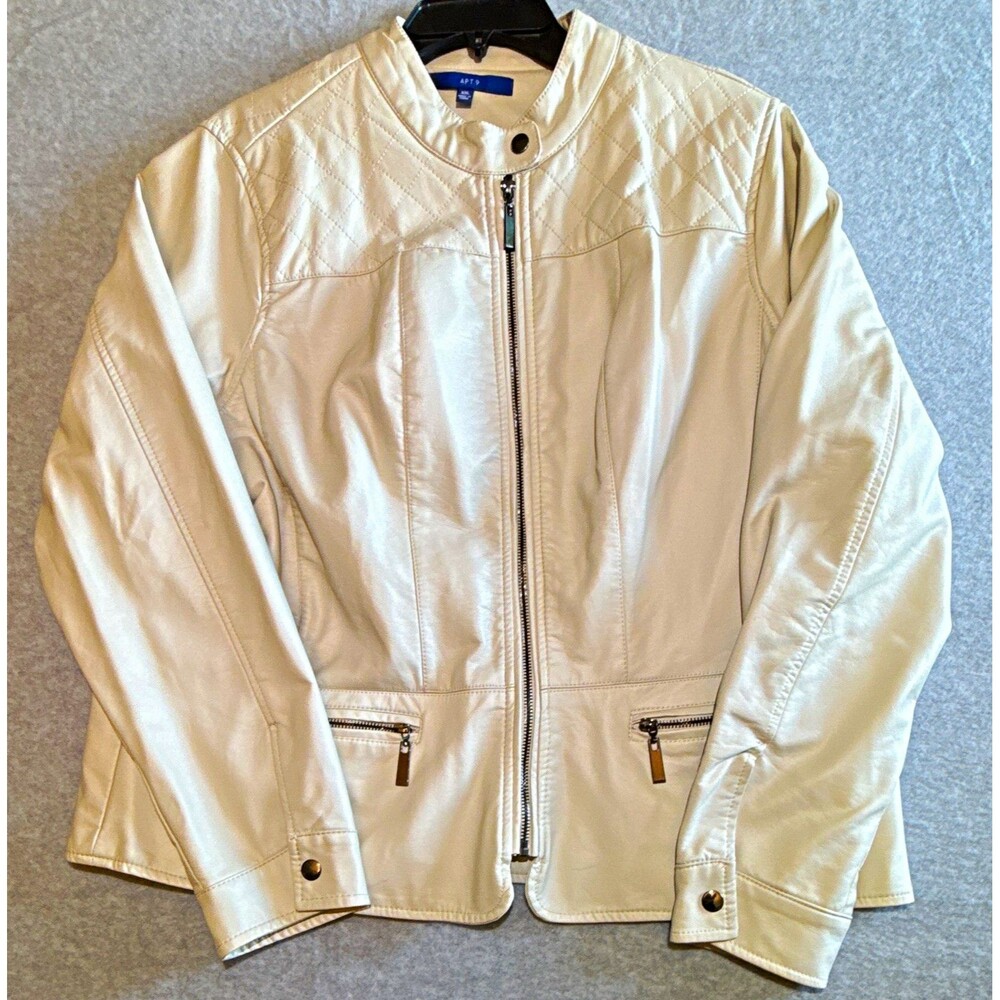 Apt. 9 Women’s Beige Faux Leather Jacket Lined Quilted Pockets 2XL #0026